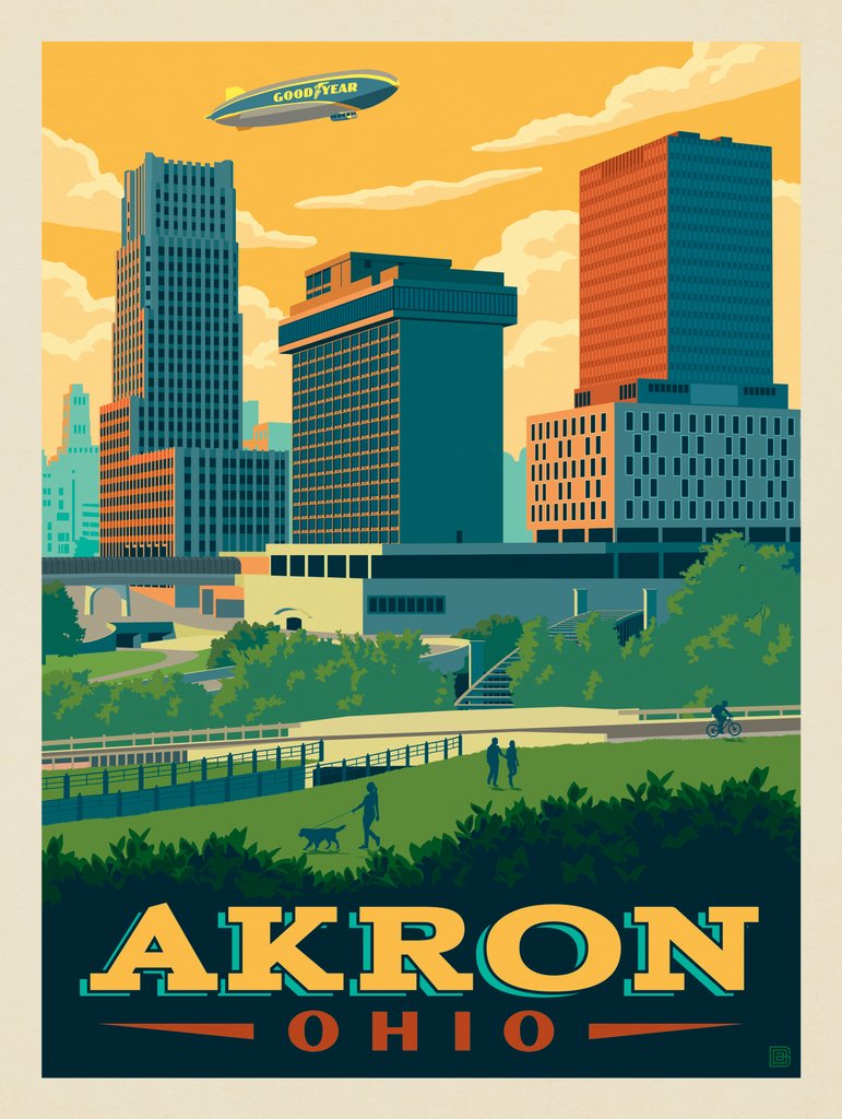 Akron, Ohio - Metal Sign - Artwork