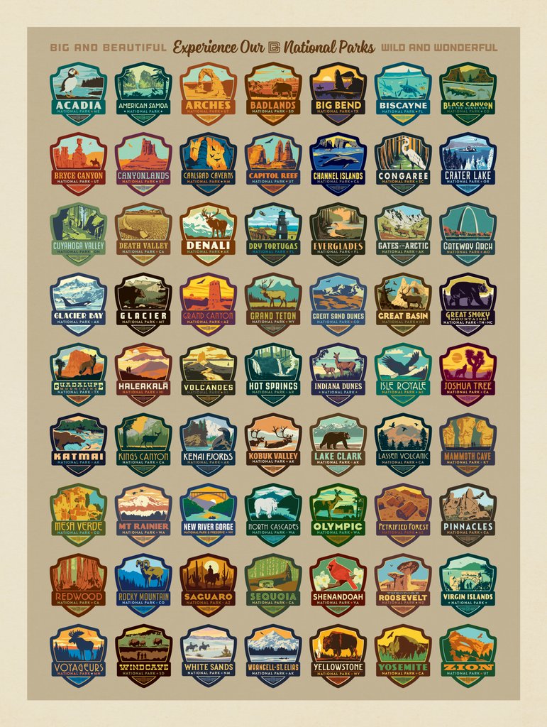 63 National Park Emblems - Canvas - Artwork