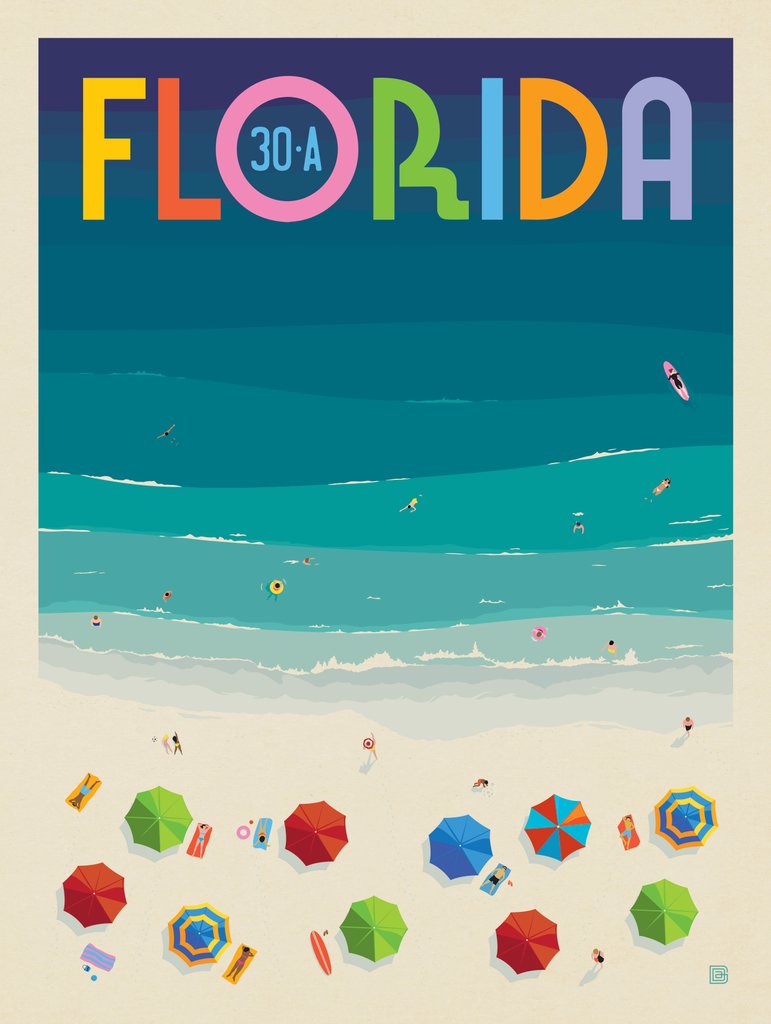 Florida: Hwy 30-A Beaches (Bird's-Eye-View) - Metal Sign - Artwork