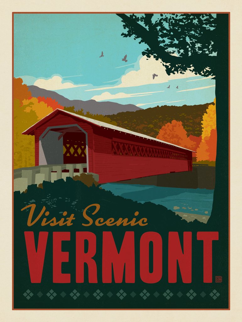 Vermont: Covered Bridge - Metal Sign - Artwork