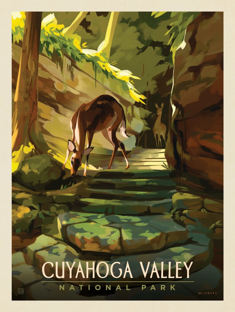 Cuyahoga Valley National Park: Daybreak Deer - Metal Sign - Artwork