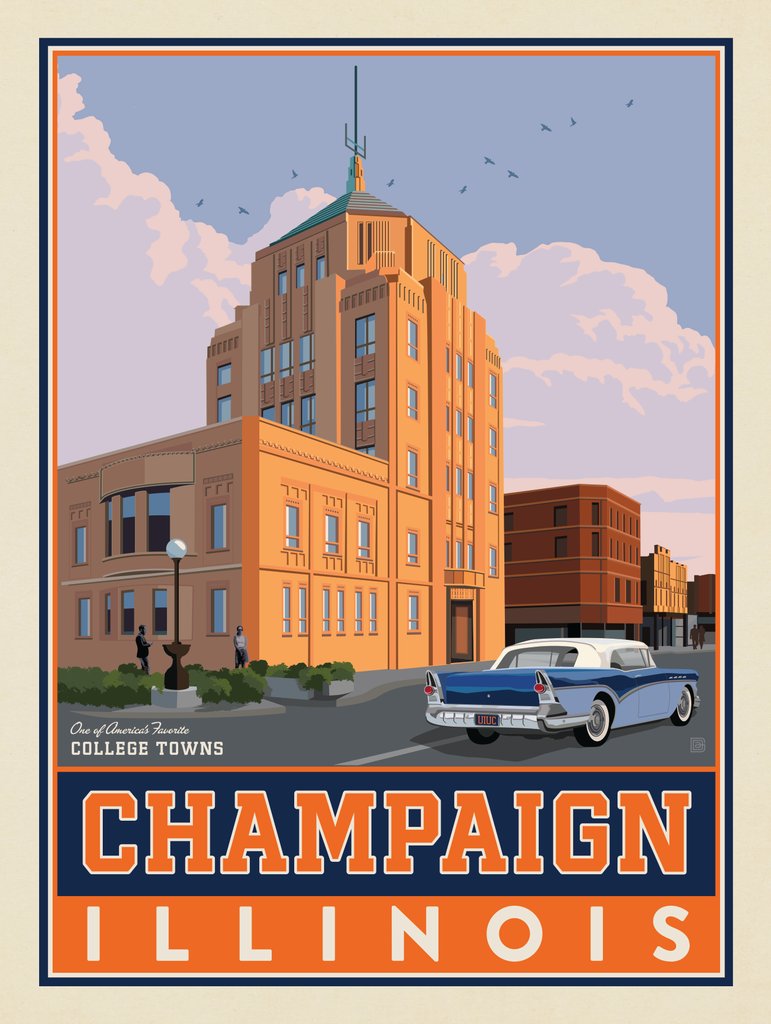 American College Towns: Champaign, IL - Metal Sign - Artwork