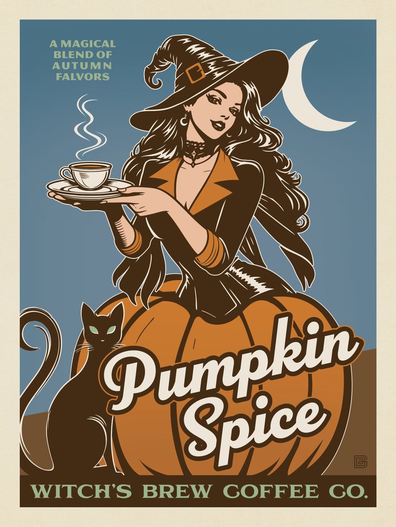 Witches' Brew Coffee Co. (Pumpkin Spice Blend) - Metal Sign - Artwork