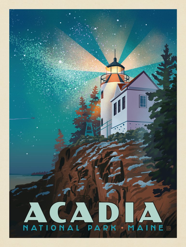 Acadia National Park: Lighthouse At Night - Notecards - Artwork