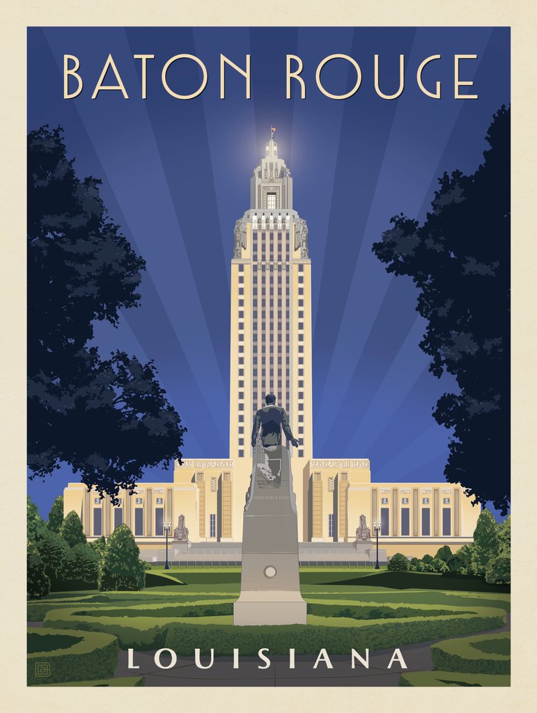 Baton Rouge, Louisiana: State Capitol - Metal Sign - Artwork