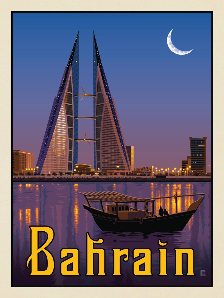 Bahrain - Metal Sign - Artwork