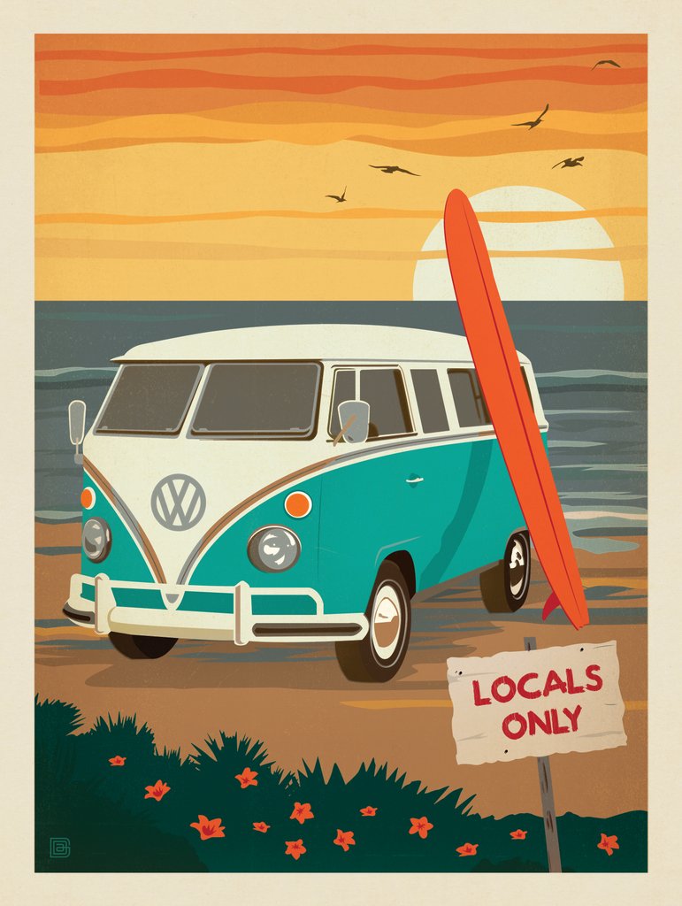 Locals Only: VW Surf Van - Art Print - Artwork
