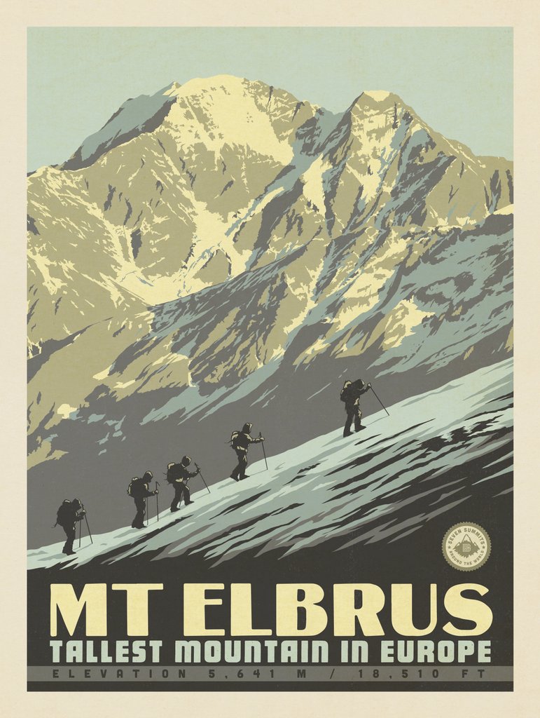 7 Summits: Mt. Elbrus-Tallest Mountain in Europe - Metal Sign - Artwork