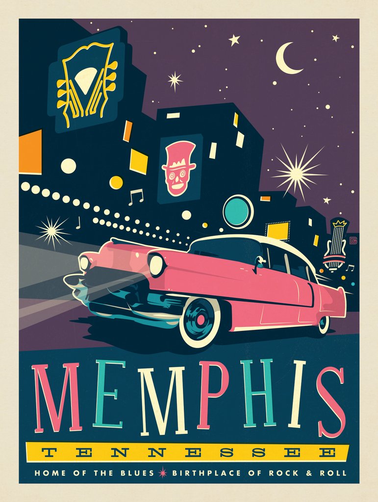 Memphis, TN: Vintage Beale Street - Metal Sign - Artwork