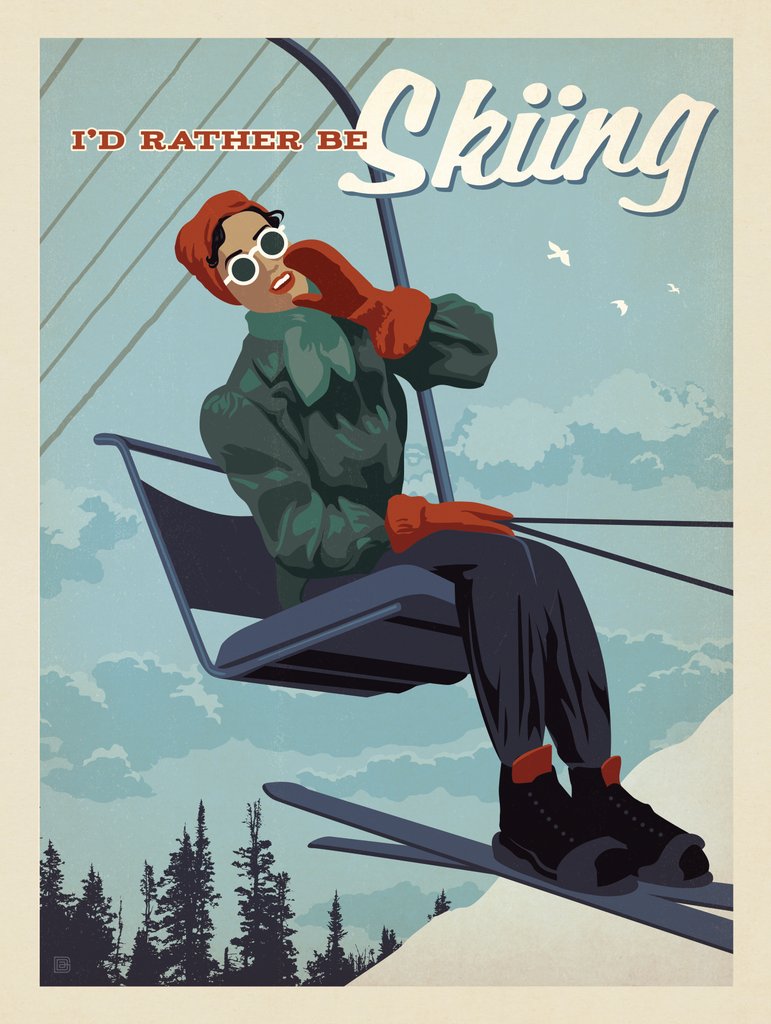 Classic Ski Design: I'd Rather Be Skiing - Postcards - Artwork