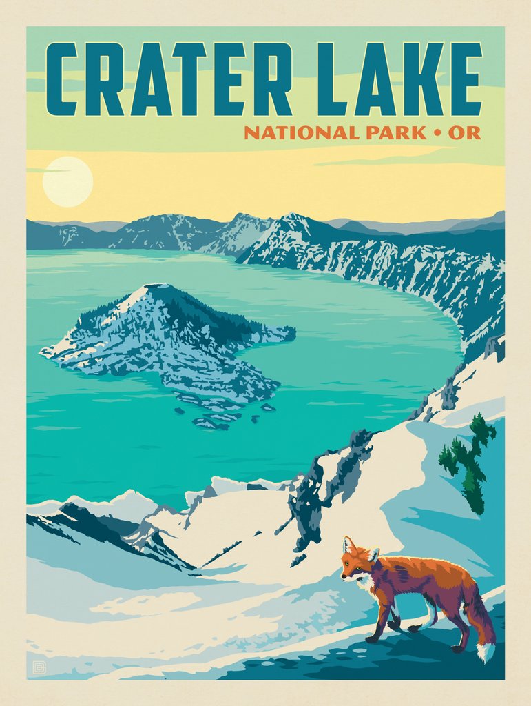 Crater Lake National Park: Winter Fox (Vertical) - Metal Sign - Artwork