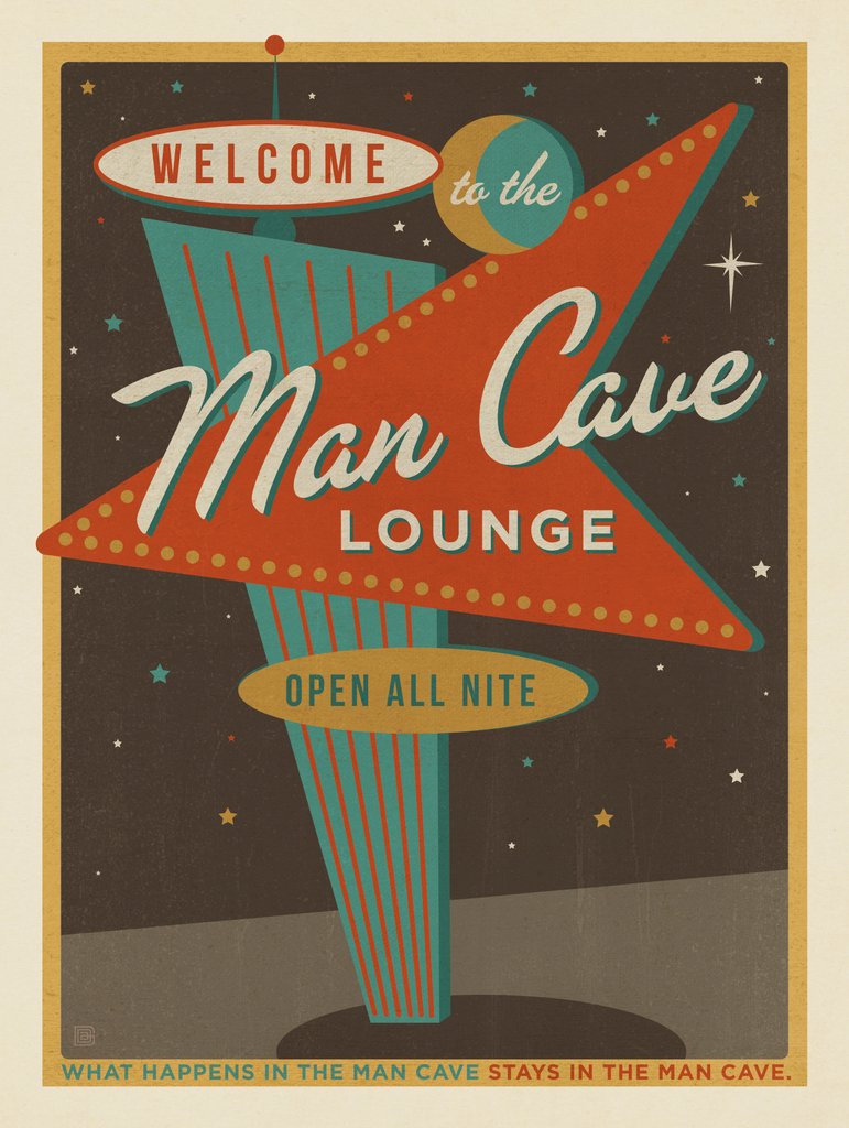 Man Cave Vegas Sign - Notecards - Artwork