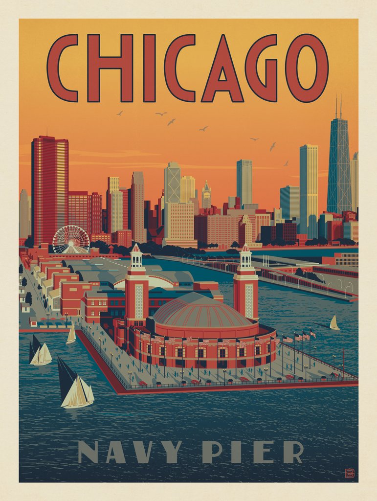 Chicago: Navy Pier Aerial View - Metal Sign - Artwork