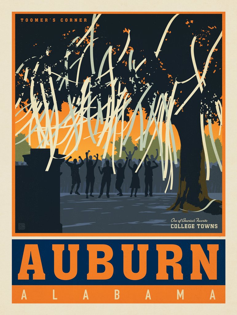 American College Towns: Auburn, Alabama - Postcards - Artwork