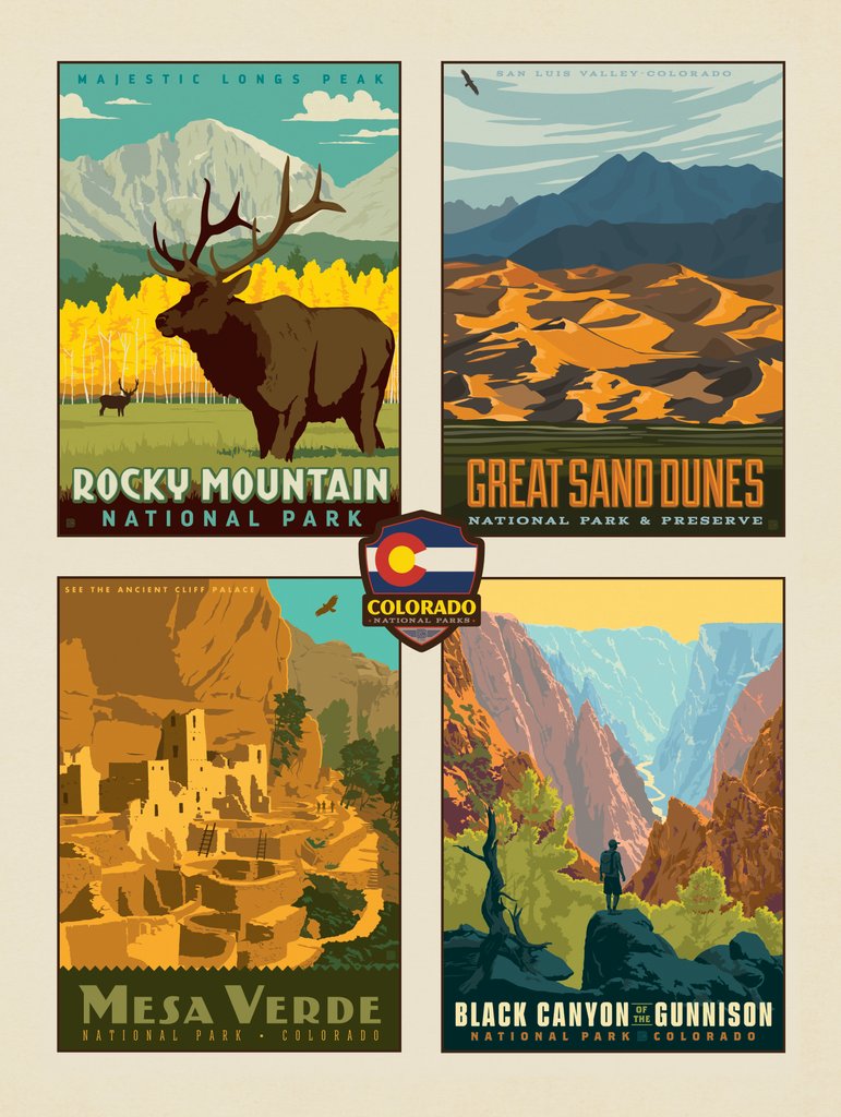 Colorado National Parks: Quad Design - Metal Sign - Artwork