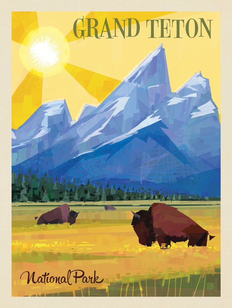 Grand Teton National Park (Mod Design) - Notecards - Artwork