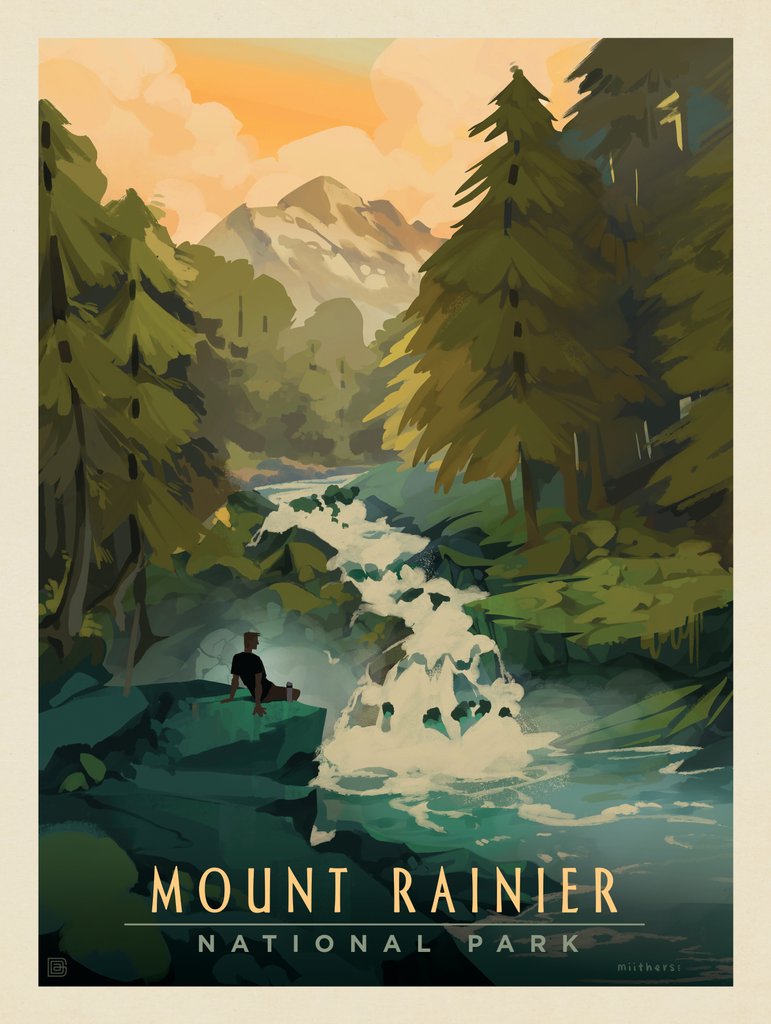 Mount Rainier National Park: Streamside Meditation - Metal Sign - Artwork
