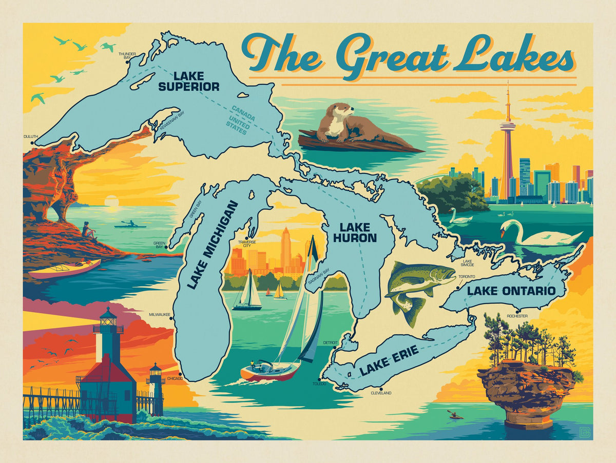 Great Lakes: Horizontal Map - Puzzle - Artwork
