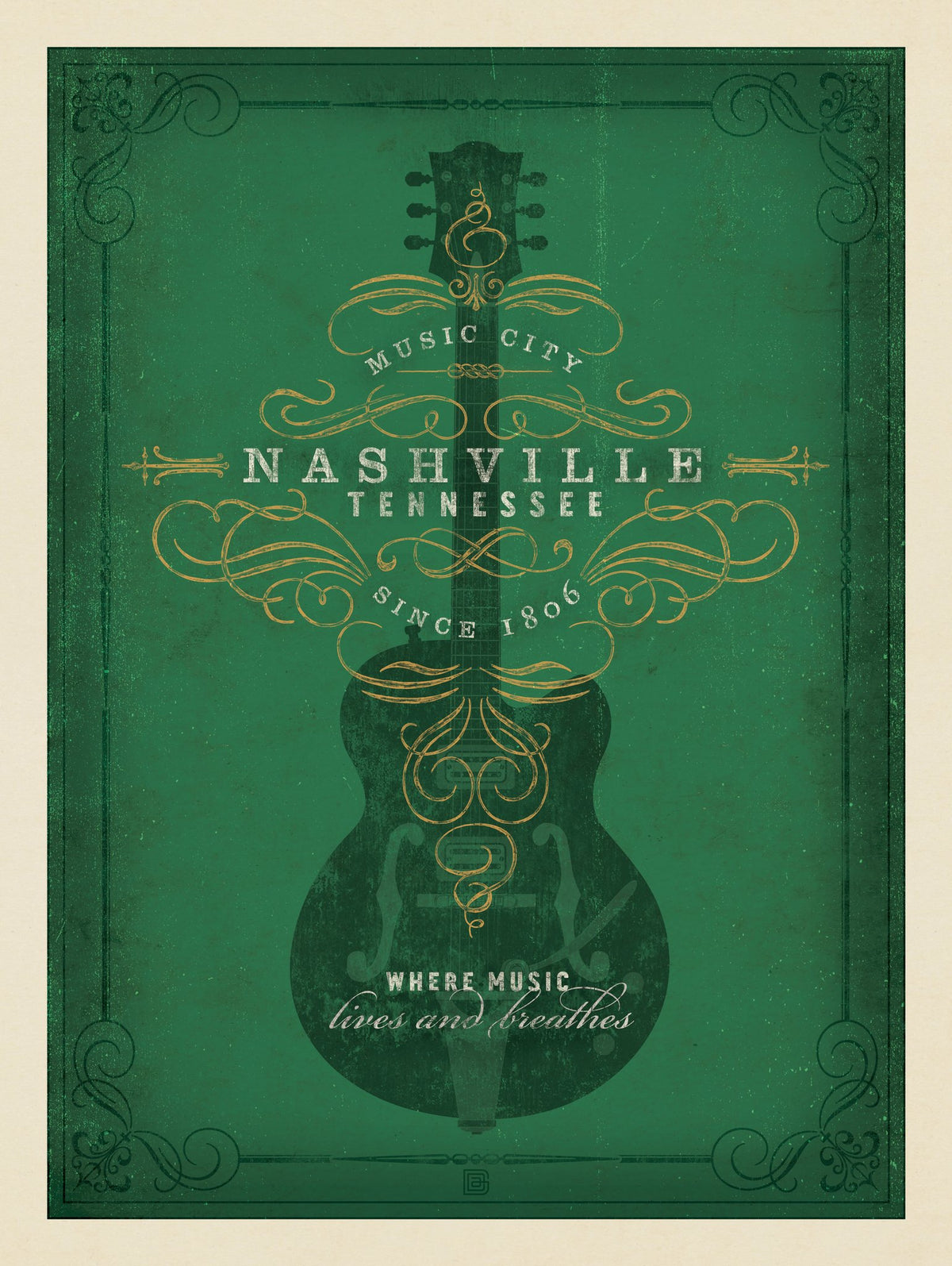 Music City: Green Electric Guitar Print - Puzzle - Artwork