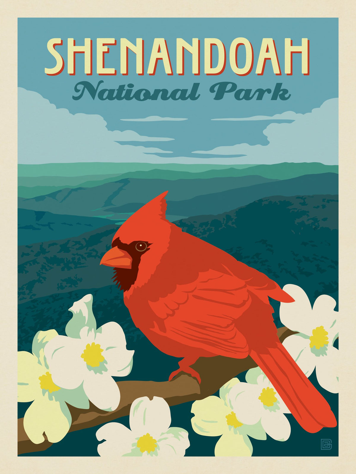 Shenandoah National Park: Cardinal On Dogwood - Puzzle - Artwork