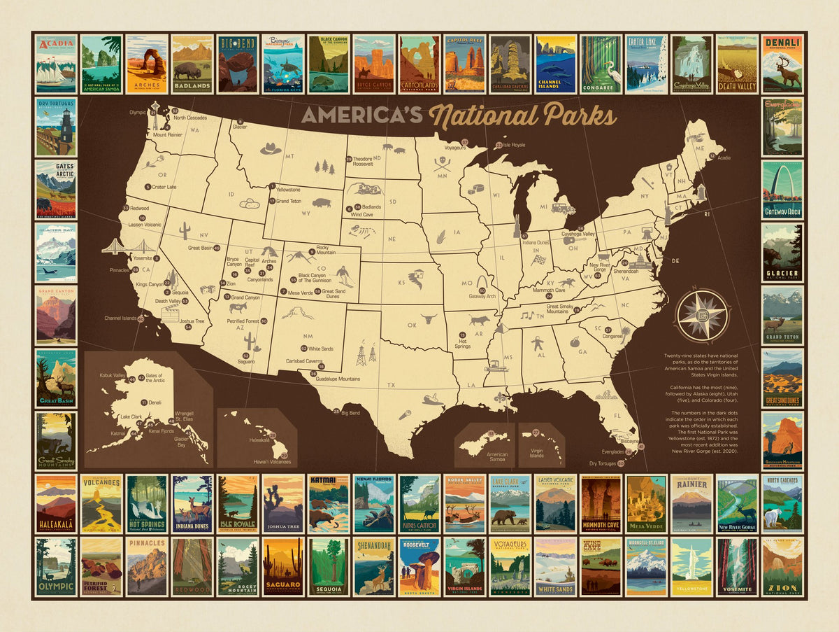 63 National Parks: Map Of USA - Puzzle - Artwork