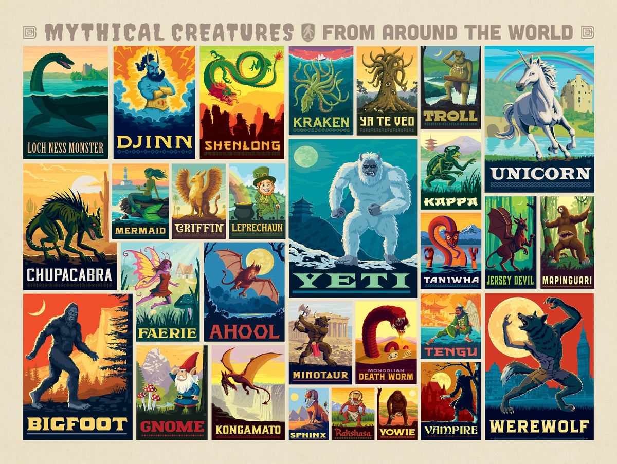 Mythical Creatures From Around The World Collage - Puzzle - Artwork