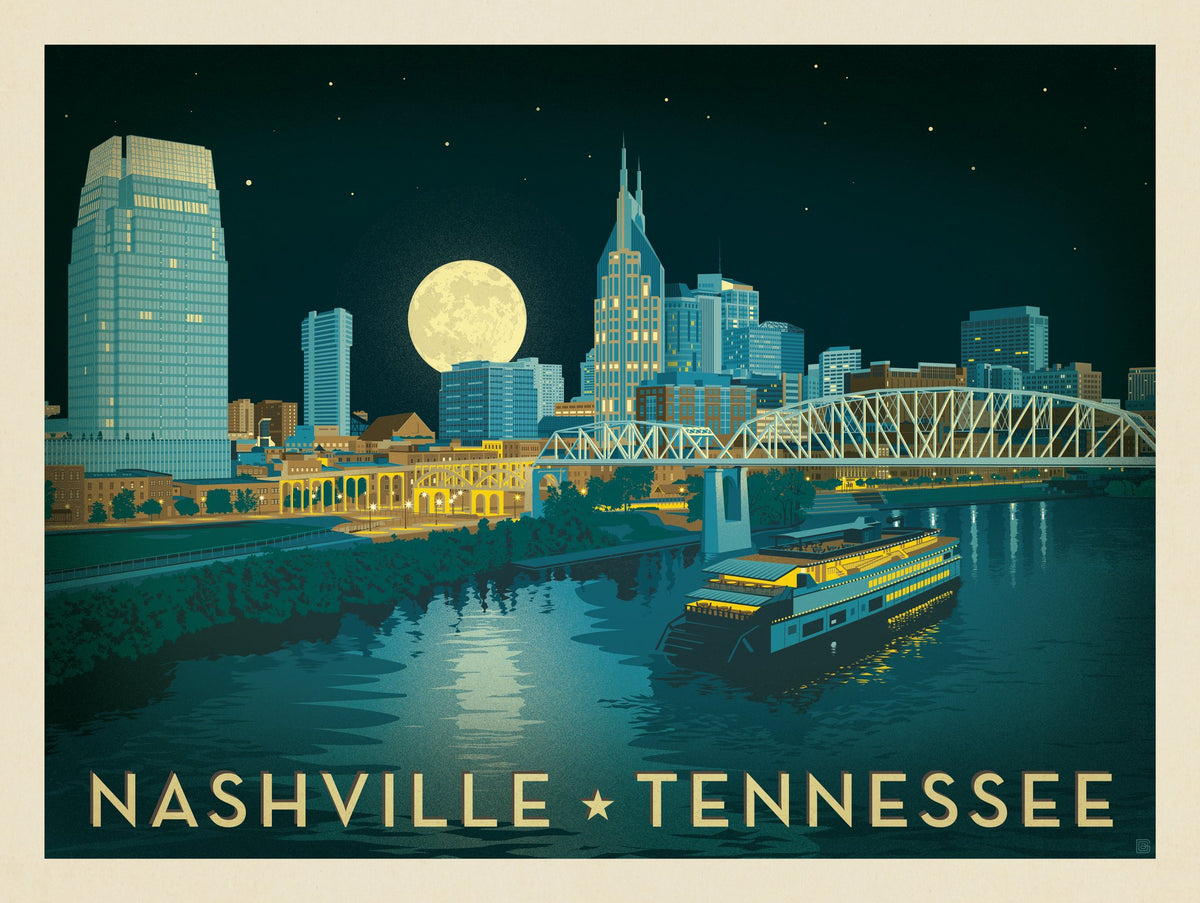 Nashville Riverfront Skyline at Night - Puzzle - Artwork