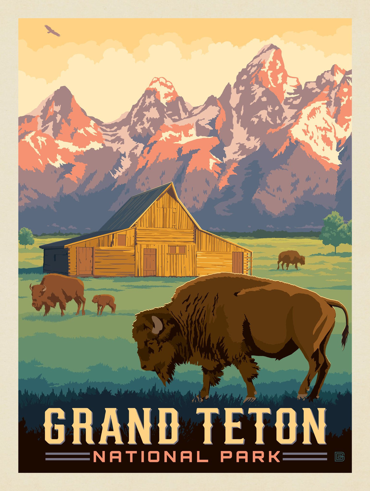 Grand Teton National Park: Bison & Barn - Puzzle - Artwork