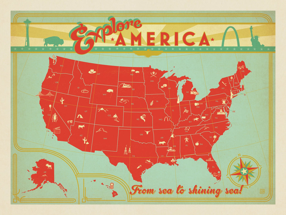 Map of the USA Print - Puzzle - Artwork