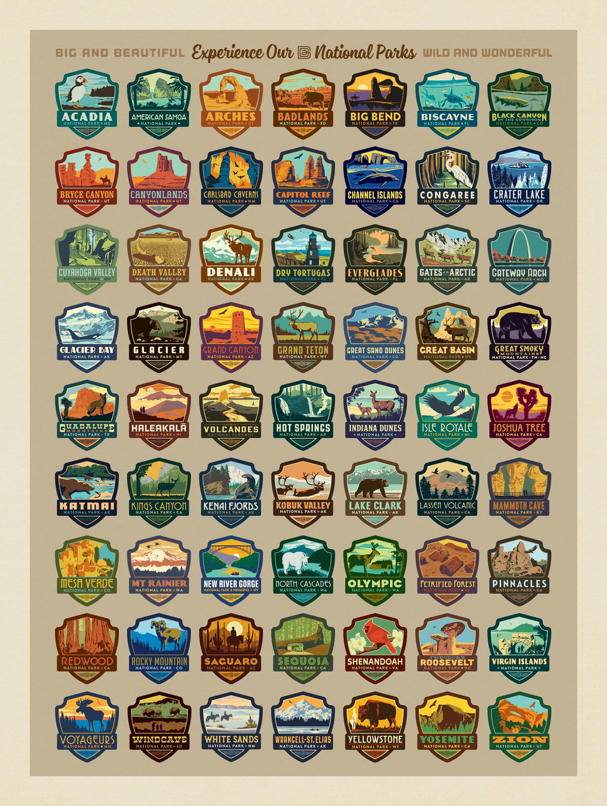 63 National Park Emblems - Puzzle - Artwork