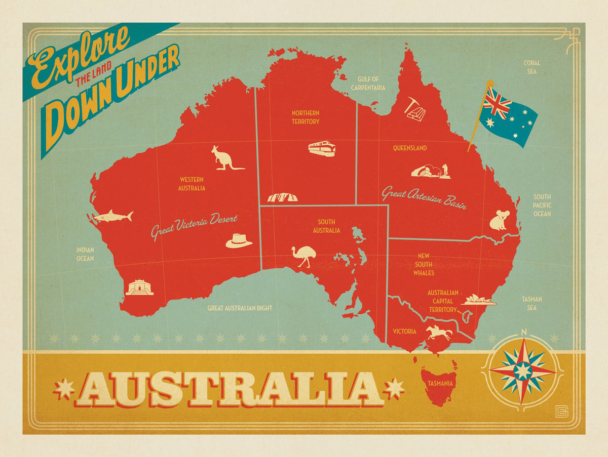 Australia: Explore Down Under Map - Puzzle - Artwork