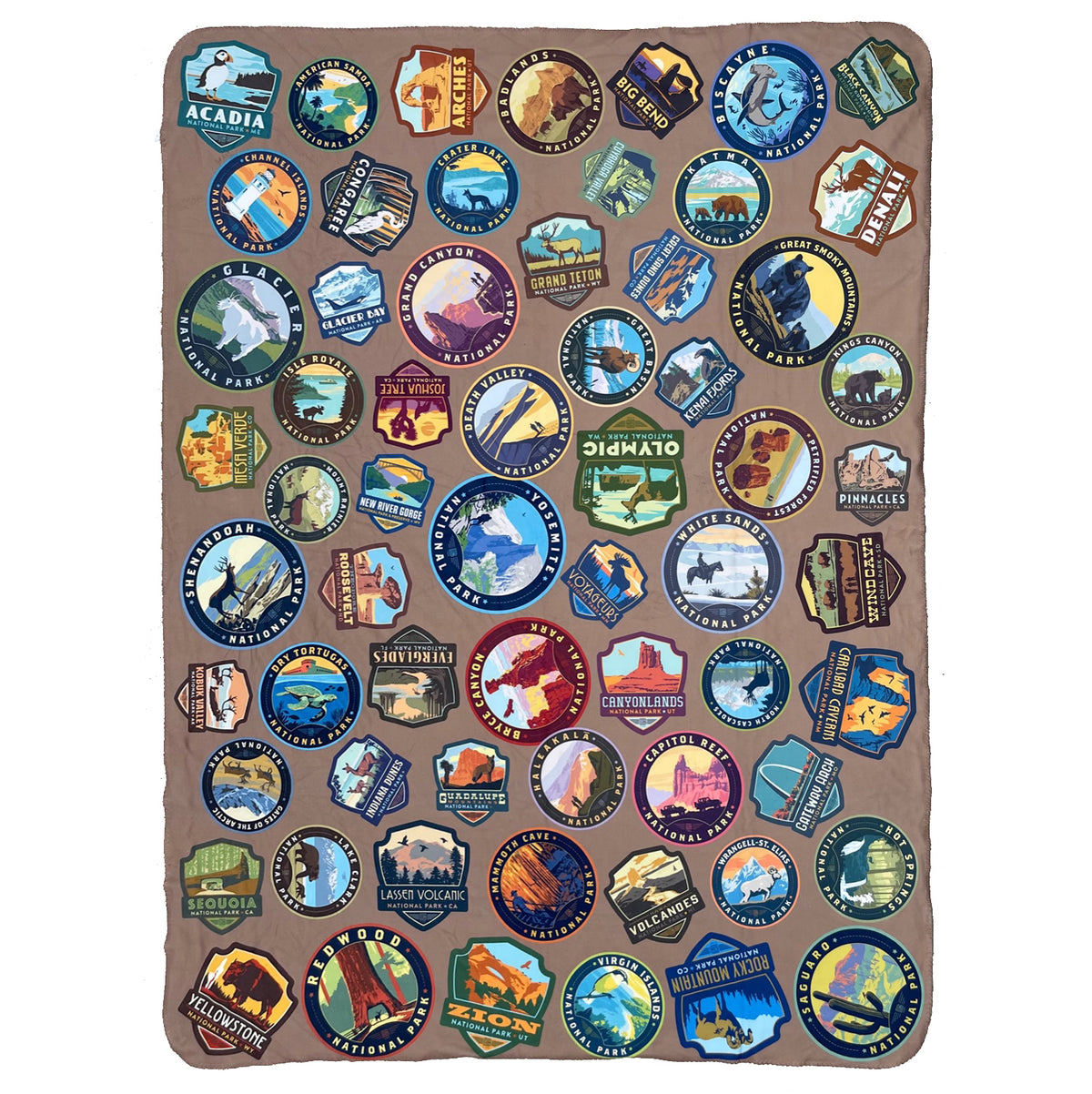 63 National Park Emblems Plush Sherpa Blanket