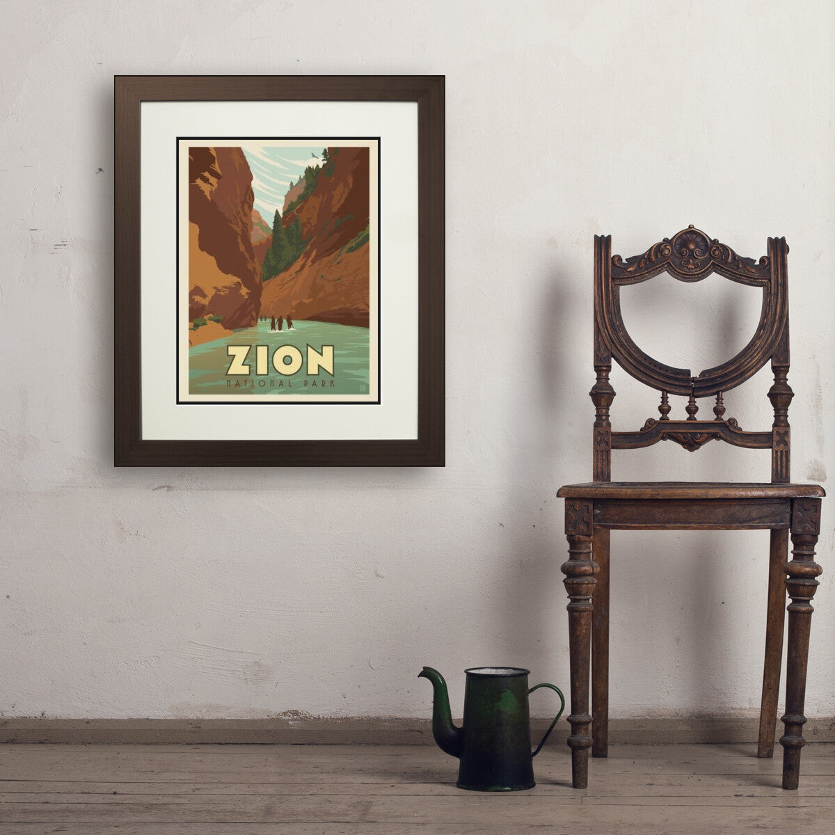 zion-national-park-hiking-the-narrows - 18x24 / Deluxe / Brown / Env