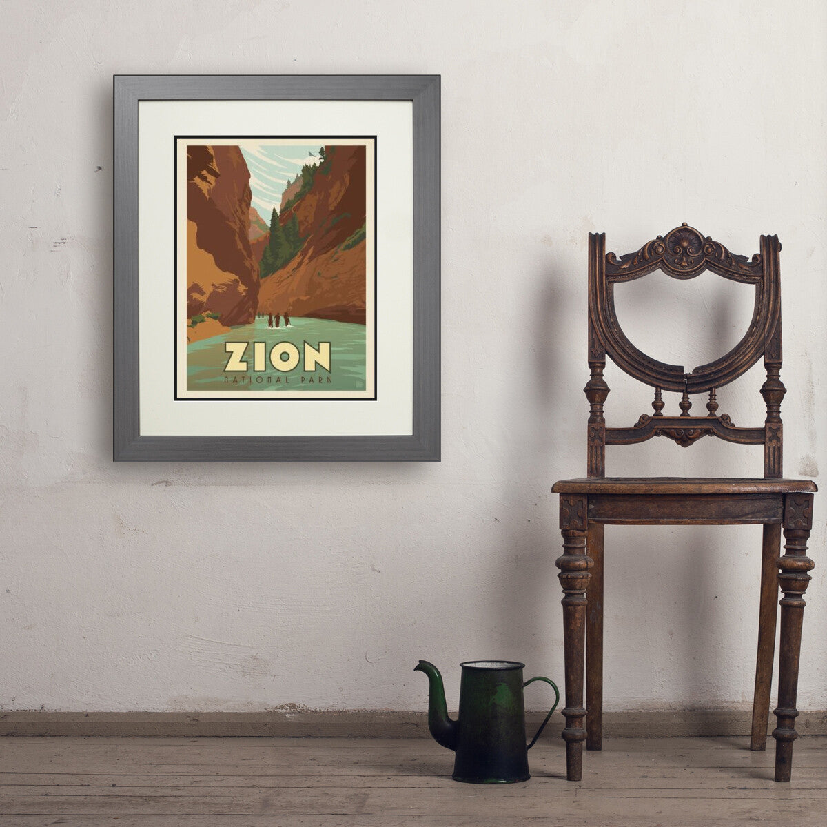 zion-national-park-hiking-the-narrows - 18x24 / Deluxe / Gray / Env