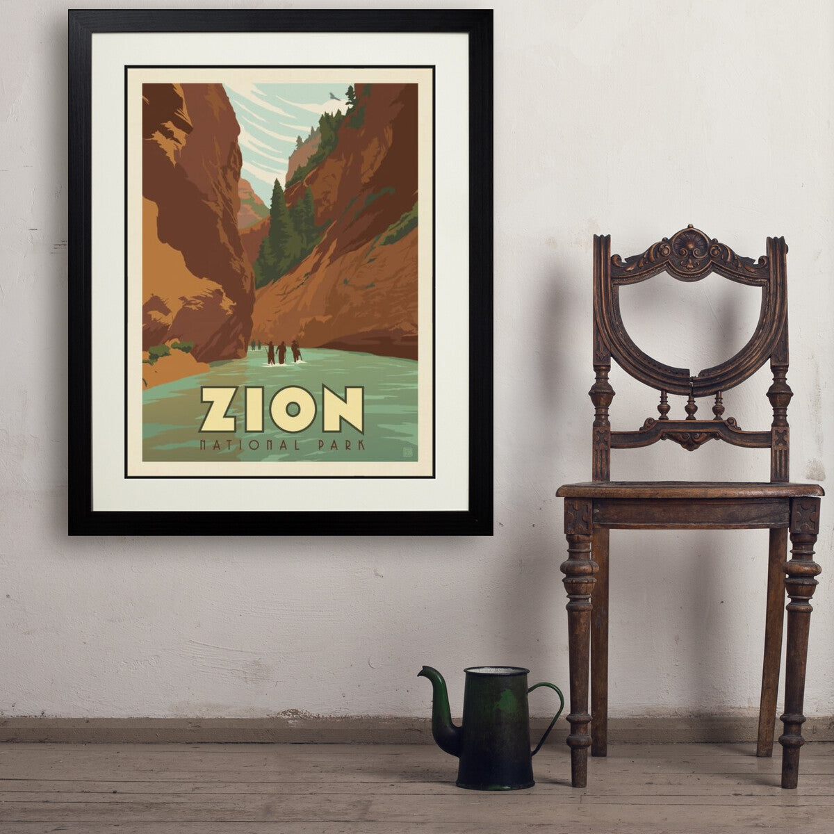 zion-national-park-hiking-the-narrows - 24x32 / Deluxe / Black / Env