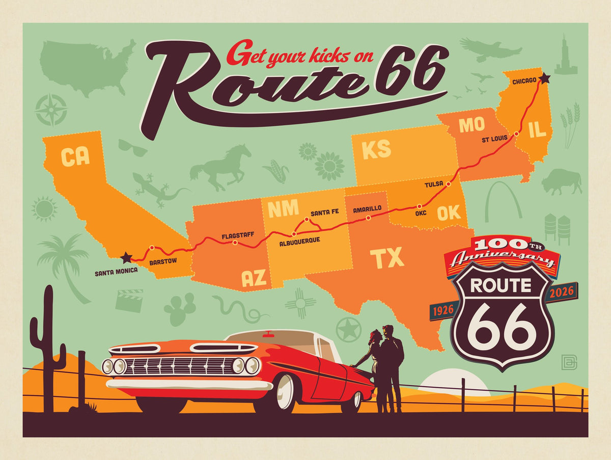 100th Anniversary Of Route 66 (Map) - Puzzle - Artwork