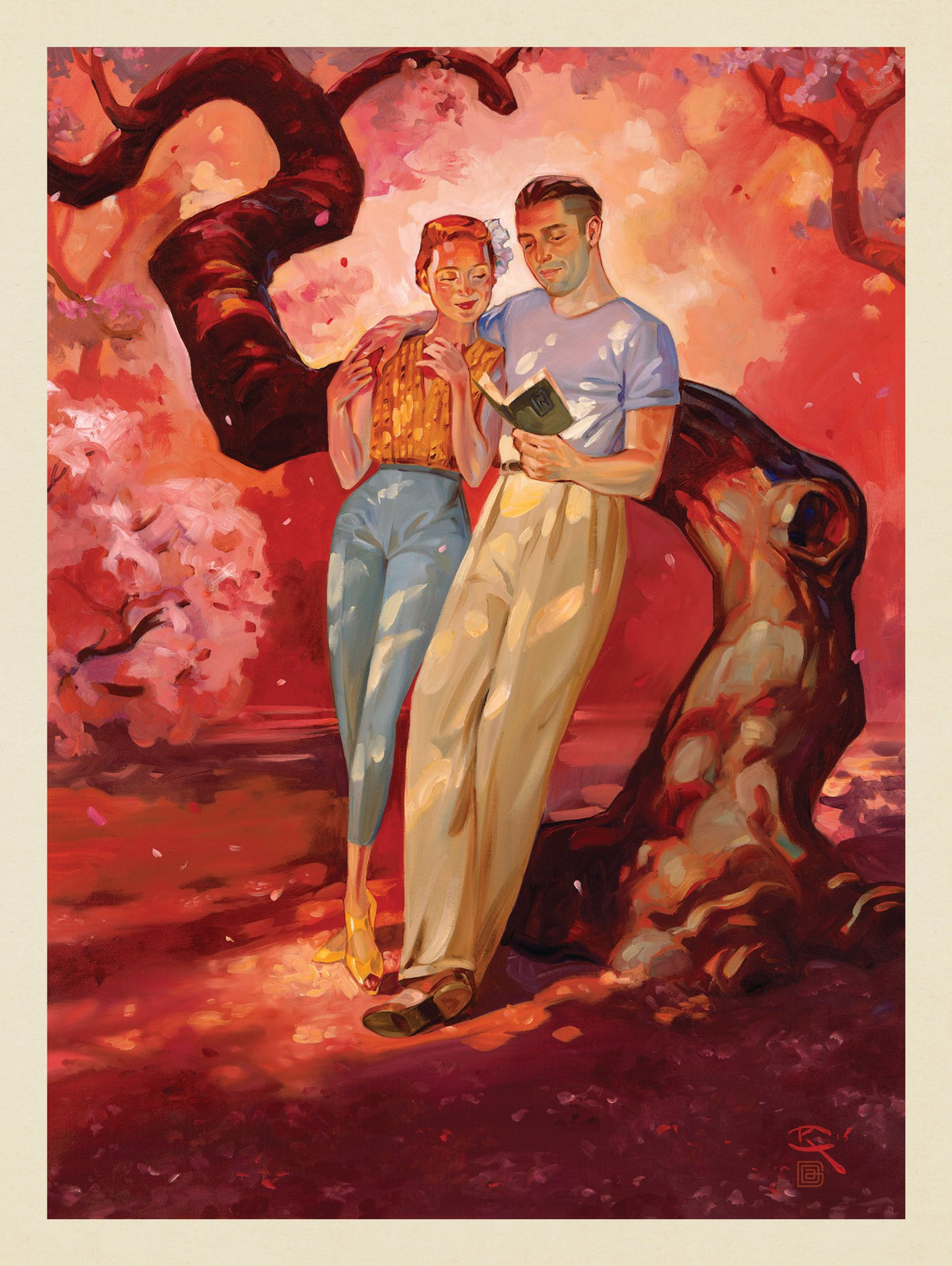 Wall Calendar 04-April: Under The Cherry Tree - Puzzle - Artwork