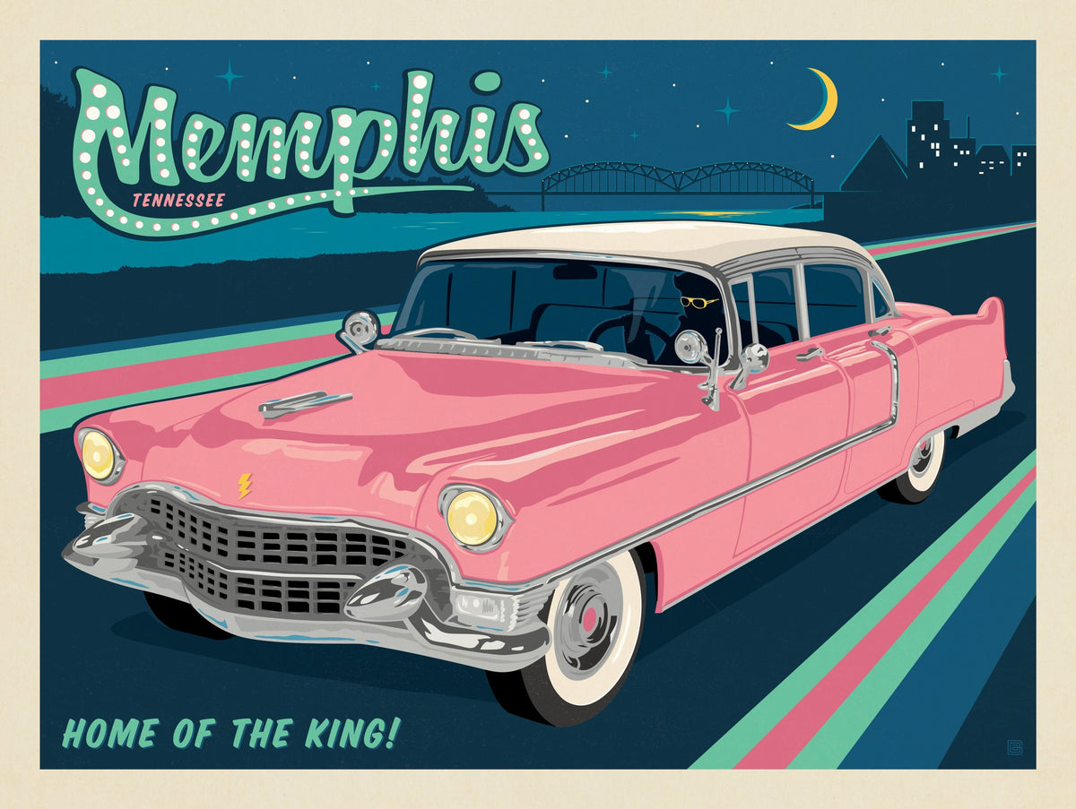 Memphis, TN: Pink Caddy (Horizontal) - Puzzle - Artwork