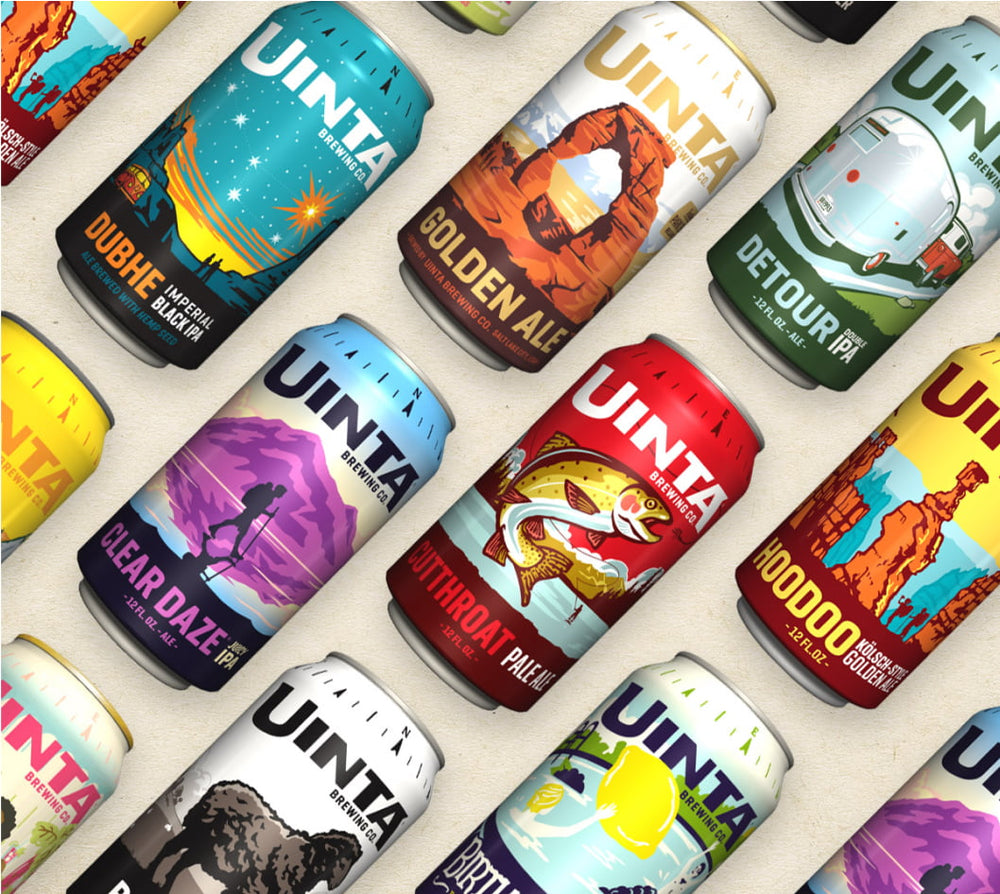Uinta beer cans with ADG label art