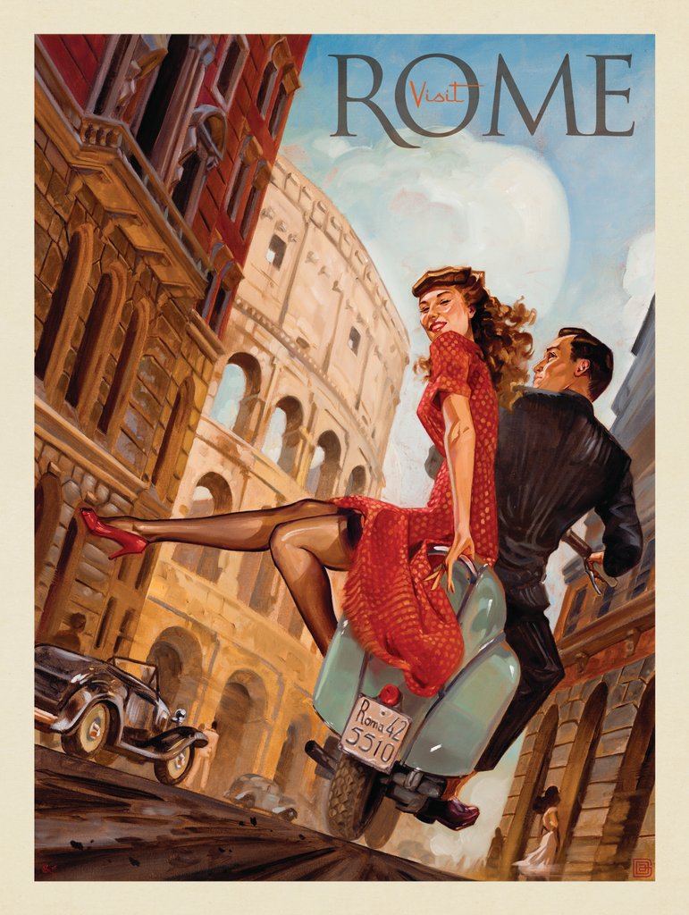 Italy: Rome by Vespa - Metal Sign - Artwork