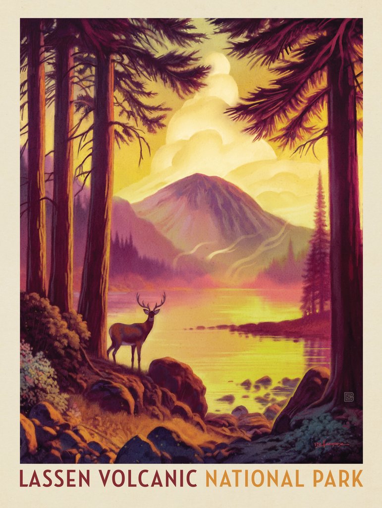 Lassen Volcanic National Park: Morning Mist - Metal Sign - Artwork