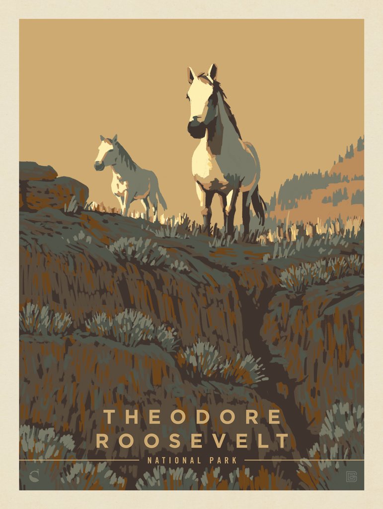 Theodore Roosevelt National Park: Horseplay - Metal Sign - Artwork