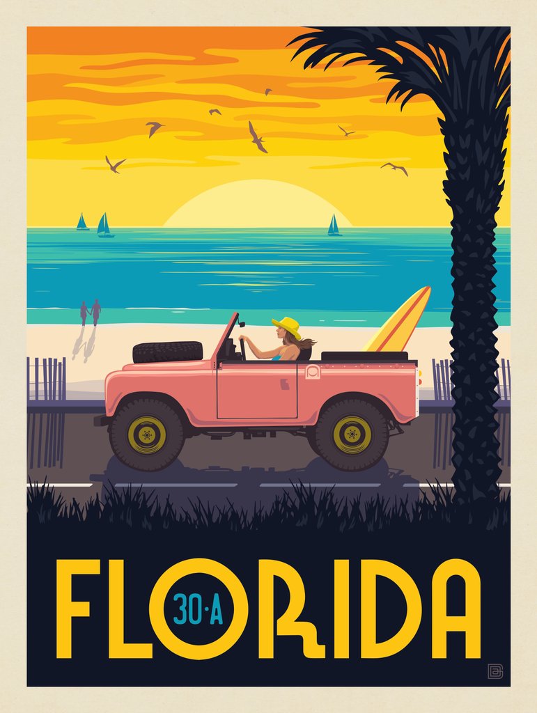 Florida: Hwy 30-A - Canvas - Artwork