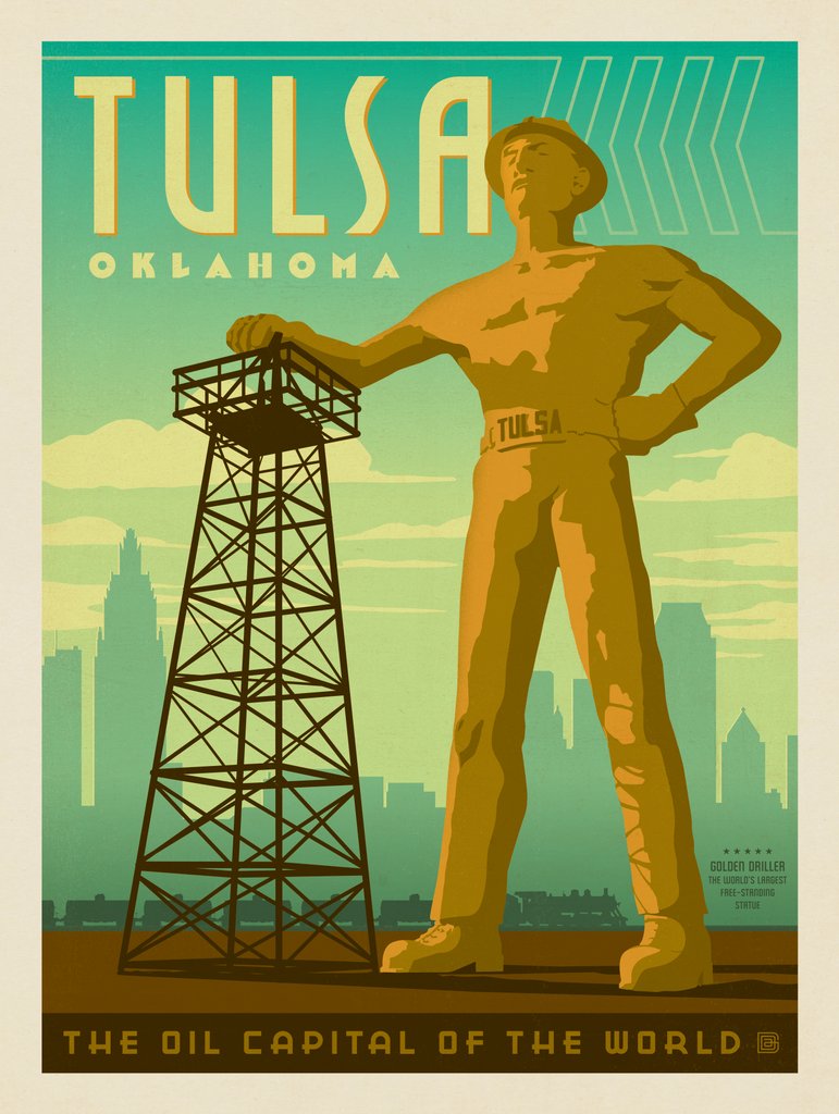 Tulsa, OK: Golden Driller - Canvas - Artwork