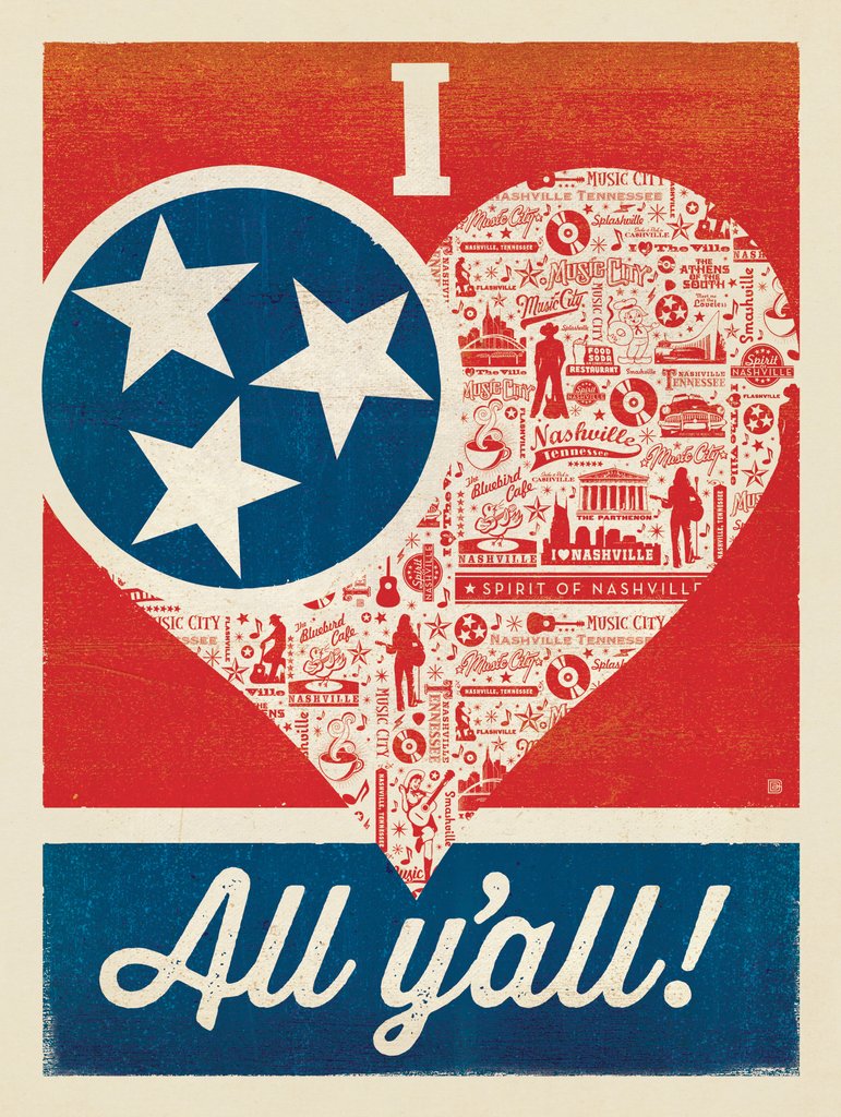 I Love All Y’all: TN Flag Heart - Postcards - Artwork