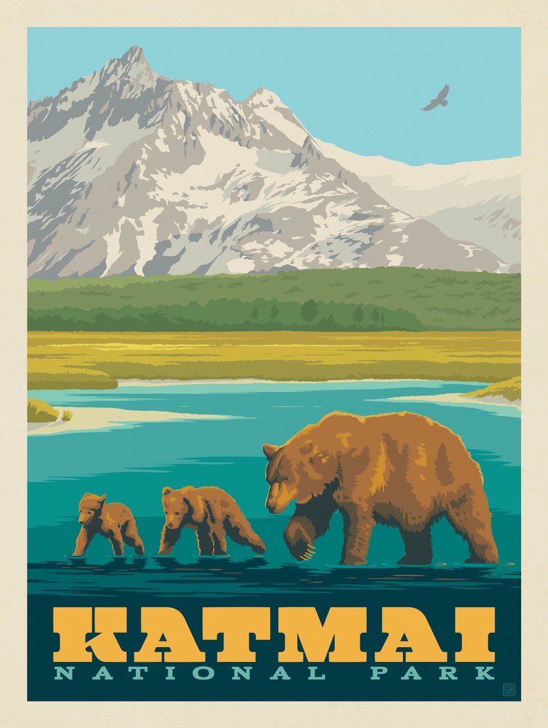 Katmai National Park: Mama Bear and Cubs - Notecards - Artwork