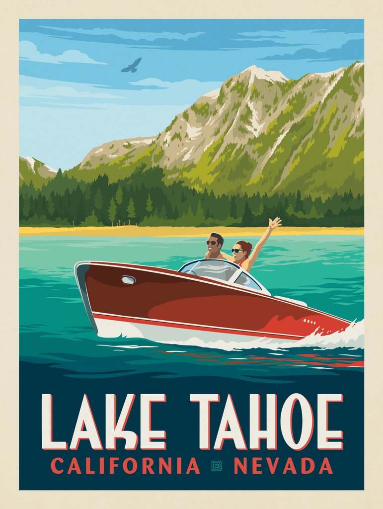 Lake Tahoe: Summer Boating - Postcards - Artwork