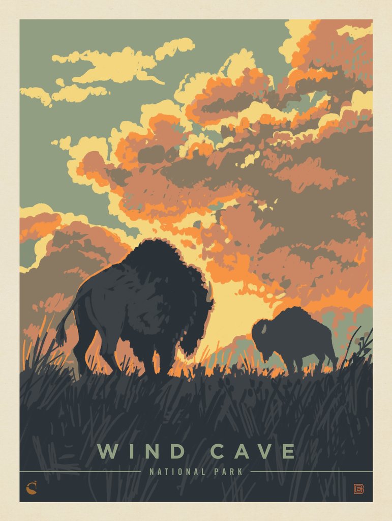 Wind Cave National Park: Bison Sunrise - Notecards - Artwork