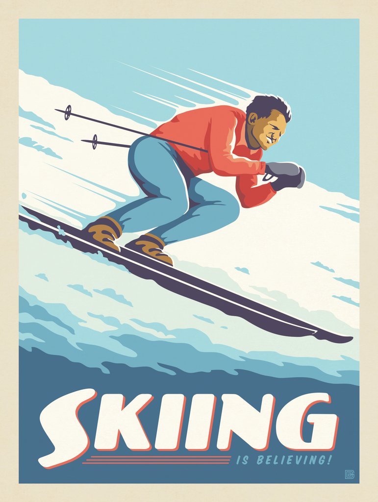 Classic Ski Design: Skiing Is Believing - Metal Sign - Artwork