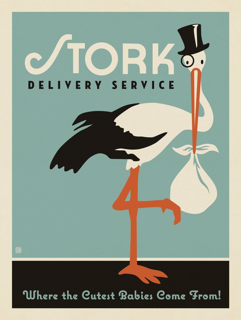 Stork Delivery-Blue - Postcards - Artwork
